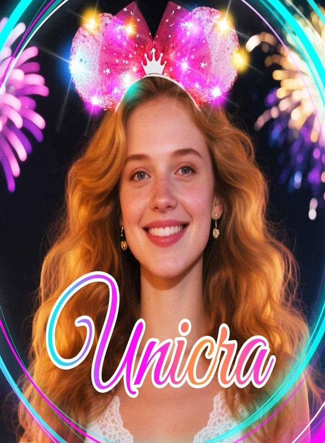 Unicra Light Up Headband Mouse Ears Headbands Bow Hair Accessories for Women and Girls (Pink Sequin Ears - Tiara) - Image 4